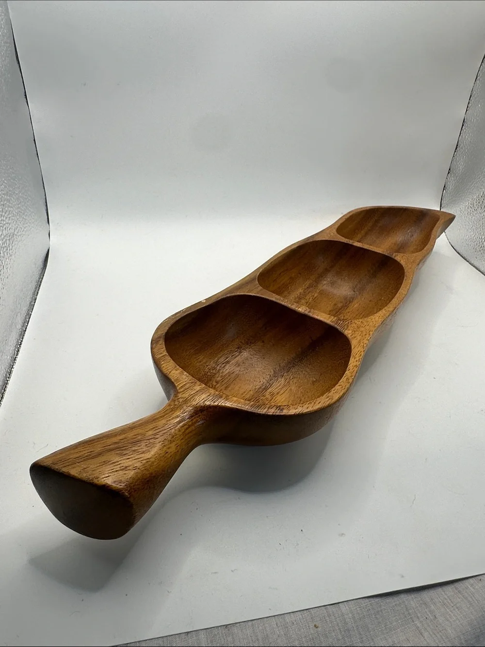 Wooden 3-Section Serving Tray - Natural Brown